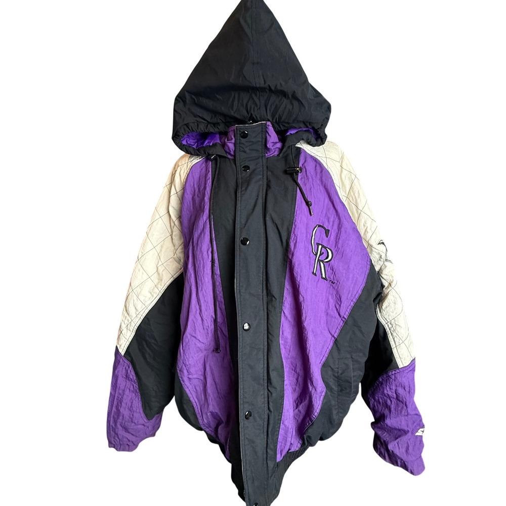 Starter Colorado Rockies Jacket Men's XXL Vintage 90s MLB Hooded Purple Black
